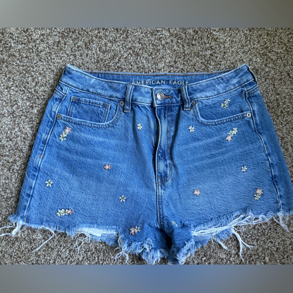 American Eagle Outfitters Floral Embroidered Jean Shorts